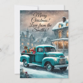 クリスマスカード 縦 5"x7" ビンテージトラック 冬 カード