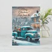 クリスマスカード 縦 5"x7" ビンテージトラック 冬 カード (スタンド正面)