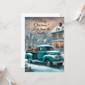 クリスマスカード 縦 5"x7" ビンテージトラック 冬 カード (正面/裏面インサイチュ)