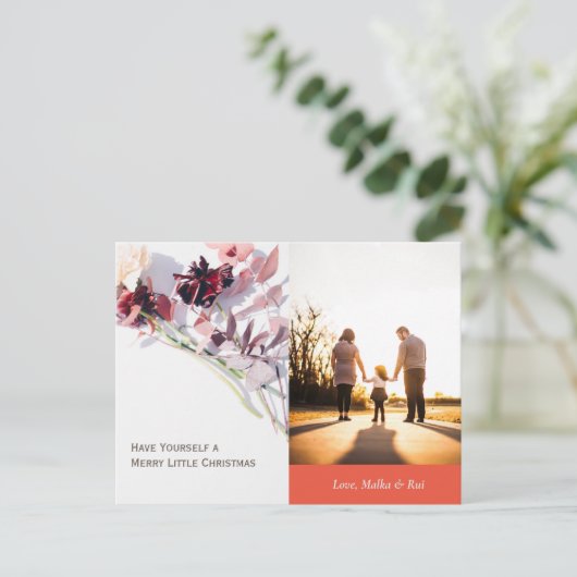 クリスマスカード – 美しいバラと家族 シーズンポストカード (スタンド正面)