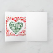 クリスマスカード – 赤い緑それを雪にハート (内部)