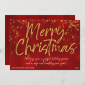 クリスマスカード | 赤い金ゴールドフォイルフェイクメッセージ (正面/裏面)