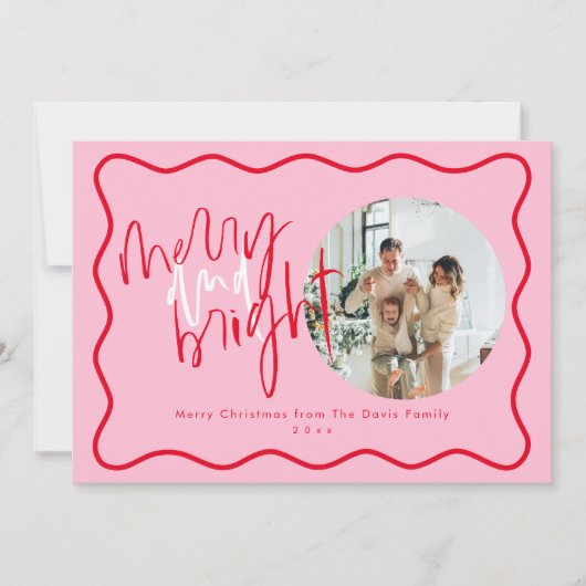 クリスマスカード |赤とピンクのホリデーカード 招待状 (正面)