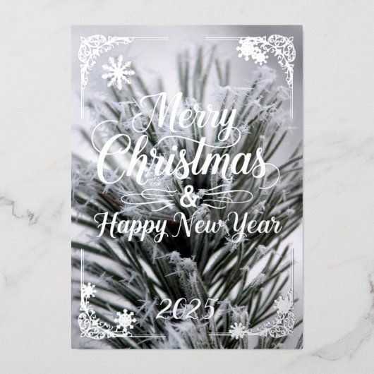 クリスマスカード、銀の中の松の葉詩 箔シーズンカード (正面)