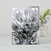 クリスマスカード、銀の中の松の葉詩 箔シーズンカード (立ち正面)