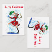 クリスマスカード 雪だるまと少女のダンス - 楽しい ノートカード (正面/裏面)