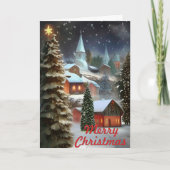クリスマスカード - 雪に覆われたクリスマスの村 カード (正面)
