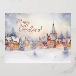 クリスマスカード、雪の冬の風景 箔シーズンポストカード