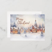 クリスマスカード、雪の冬の風景 箔シーズンポストカード (正面/裏面)
