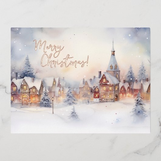 クリスマスカード、雪の冬の風景 箔シーズンポストカード (正面)