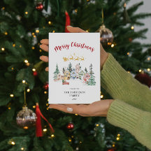 クリスマスカード｜雪の降る冬の家情景