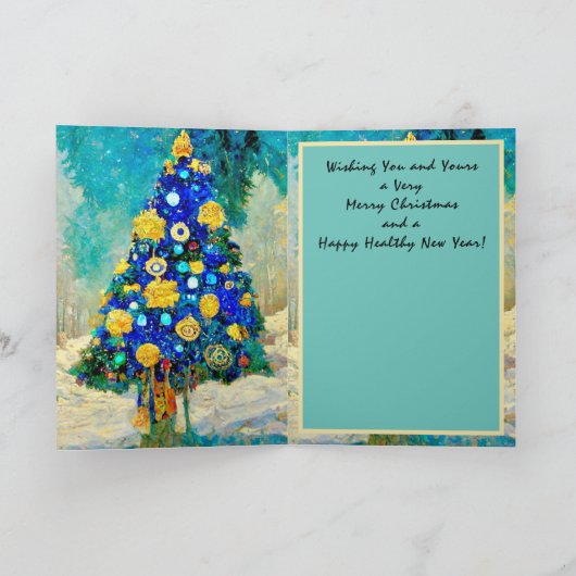 クリスマスカード 青と金の木 クリムト風のスタイライズ カード (内部)