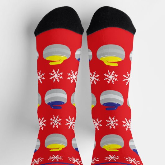 クリスマスカーリング石と雪片アイススポーツ ソックス (上部)