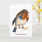 クリスマスカー離れドを探しているヨーロッパロビン カード (黄色い花)