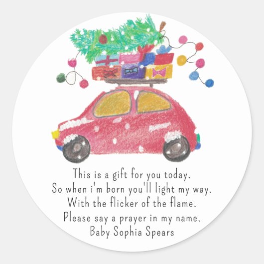 クリスマスカー – 祈りの言葉キャンドルラベル ラウンドシール (正面)