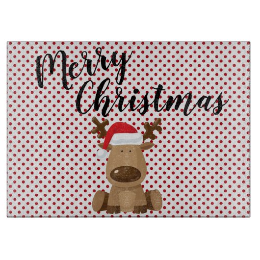 クリスマスガラス切削ボードトナカイ水玉模様P カッティングボード (正面)