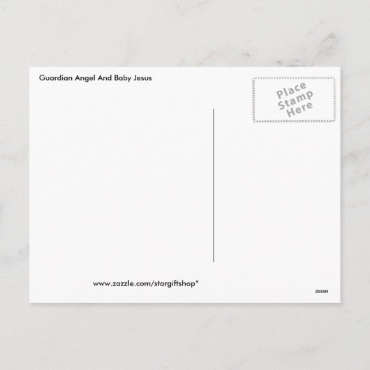 クリスマスガーディアンエンジェルとベビーイエス シーズンポストカード (裏面)