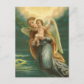 クリスマスガーディアンエンジェルとベビーイエス シーズンポストカード (正面)