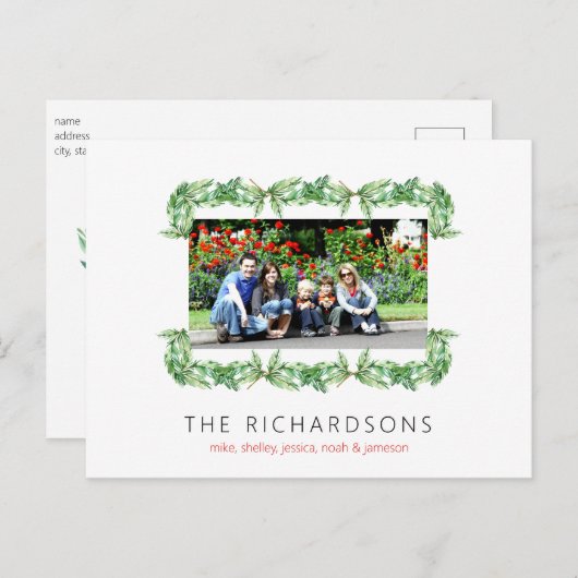 クリスマスガードランド家族の写真ホリデー ポストカード (正面/裏面)