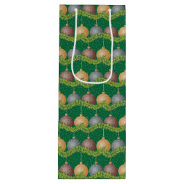 クリスマスガーランドとオーナメントのホリデーパターン ワインギフトバッグ