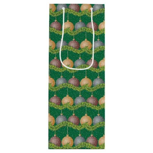 クリスマスガーランドとオーナメントのホリデーパターン ワインギフトバッグ (正面)