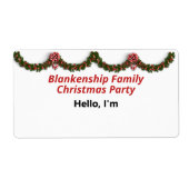 クリスマスガーランドとレッドボウ紙名タグ ラベル (正面)