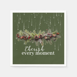 クリスマスガーランドと射撃、 発砲スターズ スタンダードカクテルナプキン