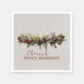 クリスマスガーランドと射撃、 発砲スターズ スタンダードカクテルナプキン (正面)