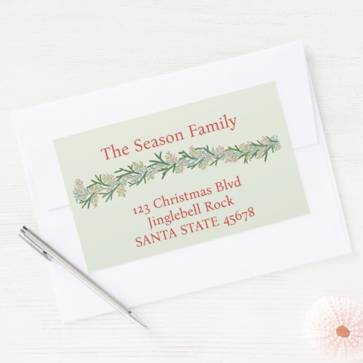 クリスマスガーランドの水彩 長方形シール (封筒)