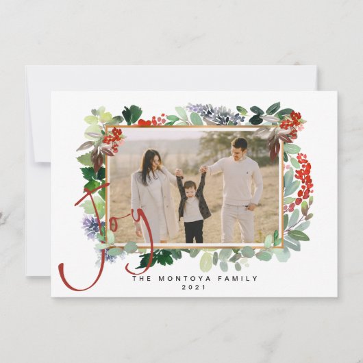 クリスマスガーランドファミリーフォトフラットホリデーカード シーズンカード (正面)