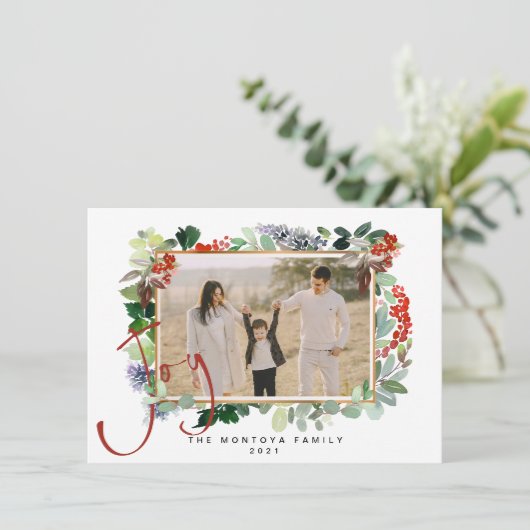 クリスマスガーランドファミリーフォトフラットホリデーカード シーズンカード (スタンド正面)