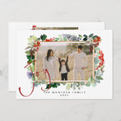 クリスマスガーランドファミリーフォトフラットホリデーカード シーズンカード (正面/裏面)