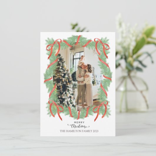 クリスマスガーランドフレームメッセージプレースホルダーフォト シーズンカード (スタンド正面)