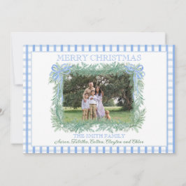 クリスマスガーランドブルーボウリボンギンガム シーズンカード