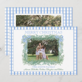 クリスマスガーランドブルーボウリボンギンガム シーズンカード