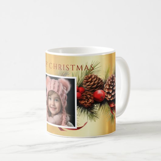 クリスマスガーランド松コーン枝写真 コーヒーマグカップ (正面右)