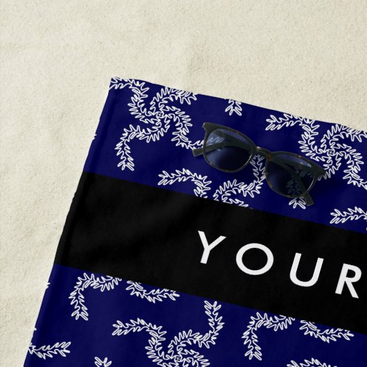 クリスマスガーランド，ブルー，あなたの名前，パーソナライズ ビーチタオル (インサイチュ)