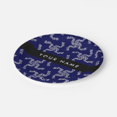 クリスマスガーランド，ブルー，あなたの名前，パーソナライズ ペーパープレート (アングル)