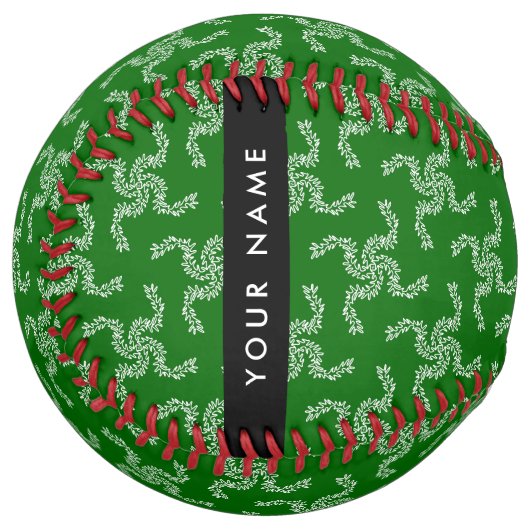 クリスマスガーランド,緑,あなたの名前,パーソナライズ ソフトボール (正面左)