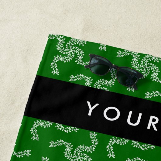 クリスマスガーランド，緑，あなたの名前，パーソナライズ ビーチタオル (インサイチュ)
