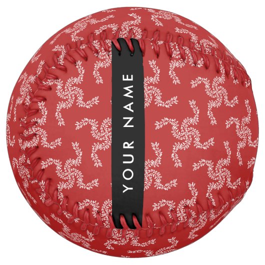 クリスマスガーランド,赤,あなたの名前,パーソナライズ ソフトボール (正面左)