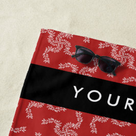 クリスマスガーランド，赤，あなたの名前，パーソナライズ ビーチタオル