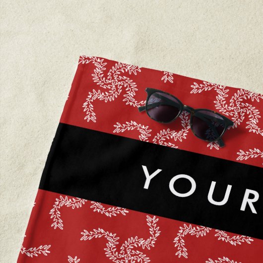 クリスマスガーランド,赤,あなたの名前,パーソナライズ ビーチタオル (インサイチュ)