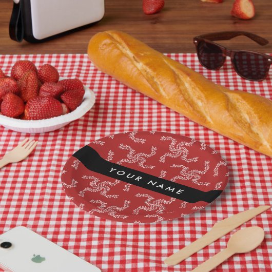 クリスマスガーランド，赤，あなたの名前，パーソナライズ ペーパープレート (ピクニック)