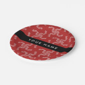 クリスマスガーランド，赤，あなたの名前，パーソナライズ ペーパープレート (アングル)