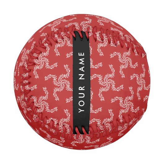 クリスマスガーランド,赤,あなたの名前,パーソナライズ 野球ボール (正面左)