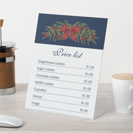 クリスマスガーランドOn Blue – クリスマスの価格表 台座サイン (インサイチュ)