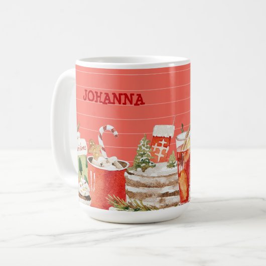 クリスマスガーリーのお菓子かわいいピンクの水色 コーヒーマグカップ (正面左)