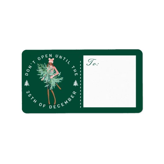 クリスマスガールが木を持つまで開かない ラベル (正面)