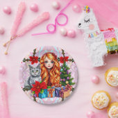 クリスマスガールと猫かわいらし~ ペーパープレート (パーティー)